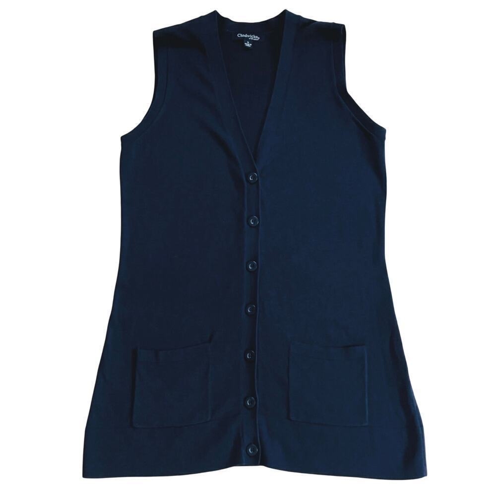 Chadwicks of Boston Knit Vest Cardigan Medium Button Up w/ Pockets Navy Blue